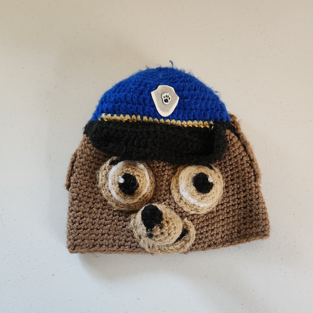 Handmade Paw Patrol Chase Crochet Winter Hat Cap Baby Toddler 12-18 months
